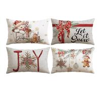 Artscope 4 Pezzi Federe Cuscini di Natale Cuscino Decorativo in Lino Natalizi per la Decorazione Domestica Soggiorno Camera da Letto Divano 40x60cm (Rosso - Popolo di Neve e Torta di Zenzero)