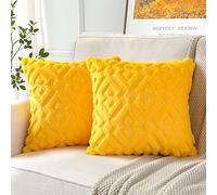 Artscope Confezione da 2 federe decorative in morbido velluto di lana, stile di lusso, per divano, camera da letto, a forma di diamante, colore giallo, 40 x 40 cm
