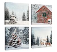 Artscope Natale Stampe e Quadri su Tela 4 pz. Immagine Fotografia Murale Tela Wall Art Bel Regalo per Home Decor Ristorante Cucina Regalo di Natale (30x30CM, Giorni Bevosi e Alce)