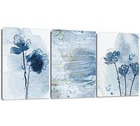 Artscope Stampe e Quadri su Tela 3 pz. Fiore Acquerello Blu e Oro Immagine Fotografia Murale Tela Wall Art Bel Regalo per Home Decor Ristorante Cucina Regalo di Anniversario Compleanno 30x40CM