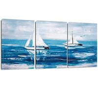Artscope Stampe e Quadri su Tela 3 pz. Oceano Blu e Barca a Vela Immagine Fotografia Murale Tela Wall Art Bel Regalo per Home Decor Ristorante Cucina Regalo di Anniversario Compleanno 30x40CM