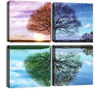Artscope Stampe e Quadri su Tela 4 pz. Albero Delle Guattro Stagioni Immagine Fotografia Murale Tela Wall Art Bel Regalo per Home Decor Ristorante Cucina Regalo di Anniversario Compleanno 30x30CM