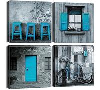 Artscope Stampe e Quadri su Tela 4 pz. Blu e Grigio Immagine Fotografia Murale Tela Wall Art Bel Regalo per Home Decor Ristorante Cucina Regalo di Anniversario Compleanno 30x30CM