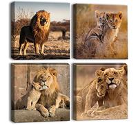 Artscope Stampe e Quadri su Tela 4 pz. Famiglia dei Leoni Immagine Fotografia Murale Tela Wall Art Bel Regalo per Home Decor Ristorante Cucina Regalo di Anniversario Compleanno 30x30CM