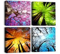 Artscope Stampe e Quadri su Tela 4 pz. Foresta di Quattro Stagioni Immagine Fotografia Murale Tela Wall Art Bel Regalo per Home Decor Ristorante Cucina Regalo di Anniversario Compleanno 30x30 CM
