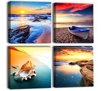 Artscope Stampe e Quadri su Tela 4 pz. Scenario Balneare Immagine Fotografia Murale Tela Wall Art Bel Regalo per Home Decor Ristorante Cucina Regalo di Anniversario Compleanno 30x30CM