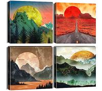 Artscope Stampe e Quadri su Tela 4 pz. Sole Sorge o Tramonta Immagine Fotografia Murale Tela Wall Art Bel Regalo per Home Decor Ristorante Cucina Regalo di Anniversario Compleanno 30x30CM
