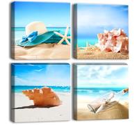 Artscope Stampe e Quadri su Tela 4 pz. Spiaggia e Mare Immagine Fotografia Murale Tela Wall Art Bel Regalo per Home Decor Ristorante Cucina Regalo di Anniversario Compleanno 30x30CM