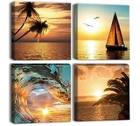 Artscope Stampe e Quadri su Tela 4 pz. Stile Costiero Immagine Fotografia Murale Tela Wall Art Bel Regalo per Home Decor Ristorante Cucina Regalo di Anniversario Compleanno 30x30CM