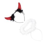 ARTSEWPLY 2 Pezzi Cerchietti Halloween Corna Diavolo Rosse e Angeli in Piuma Leggeri e Resistenti per Costume Cosplay Carnevale