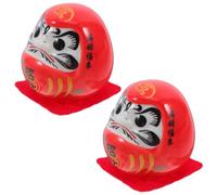 ARTSEWPLY 2 pezzi Mini Scultura Giapponese in Porcellana Decorazione Automobilistica Portafortuna in Ceramica Liscia Statuine Tradizionali Rosse per Casa e Auto Simbolo di Buona Fortuna e