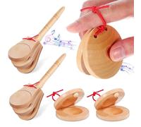 ARTSEWPLY 4 Pezzi Nacchere in Legno Strumento Percussione con Dita e Manico Suono e Gradevole Adatto Musicali e Didattica