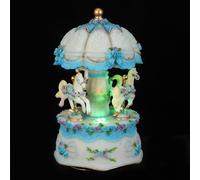 ARTSEWPLY Carillon a Giostra Girevole con 3 Cavalli in Resina Luci LED Colorate a Cambio Automatico Decorazione Musicale da Tavolo Senza Batterie per e Arredamento Casa Vintage