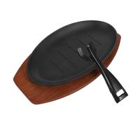 ARTSEWPLY Piastra in Ghisa Vassoio in Legno e Forchetta Padella per Bistecche e Fajitas Strisce Distribuzione Uniforme del Calore e Facile Pulizia per Piatti Sfrigolanti e Grigliate