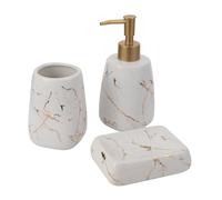 ARTSEWPLY Set Accessori Bagno 3 Pezzi Bianco Lucido Distributore di Sapone, Portasapone e Bicchiere Portaspazzolino per Organizzazione Bagno Pulito e Ordinato, Arredo Elegante per Casa