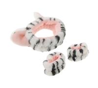 ARTSEWPLY Set Fascia per Chioma e Braccialetti Elastici per Spa Design a Testa di Gatto, Fascia Regolabile Morbido per Lavaggio Viso e Routine Skin Care