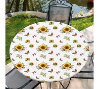ARTSGOO Tovaglia da esterno resistente alle intemperie, 120 cm (48 pollici) - Tournesol papillon modello con orlo elasticizzato in poliestere per cucina, sala da pranzo, feste e uso quotidiano