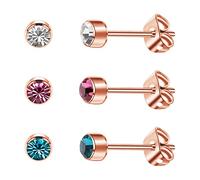 Artskin 3 paia di orecchini a perno da donna in titanio da ragazza Orecchini ipoallergenici senza nichel in oro rosa da 4 mm