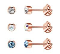 Artskin 3 paia di orecchini a perno da donna in titanio da ragazza Orecchini ipoallergenici senza nichel in oro rosa da 4 mm
