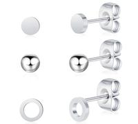 Artskin 3 paia di orecchini da donna in titanio Orecchini da ragazza ipoallergenici senza nichel per orecchie sensibili Orecchini classici Gioielli nero/argento/oro/oro rosa