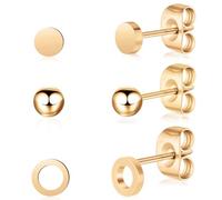 Artskin 3 paia di orecchini da donna in titanio Orecchini da ragazza ipoallergenici senza nichel per orecchie sensibili Orecchini classici Gioielli nero/argento/oro/oro rosa