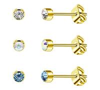 Artskin 3 paia di orecchini da donna in titanio ragazza ipoallergenici orecchini senza nichel d'oro 4mm