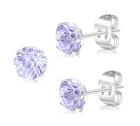Artskin G23 Titanium Cubic Zirconia Orecchini per Donne Uomini Orecchini CZ Taglio Rotondo Simulato Diamante 6mm Ipoallergenico Argento Orecchini per orecchie sensibili, 6MM, Titanio, Acquamarina