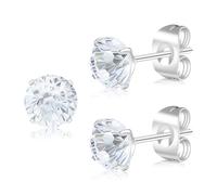 Artskin G23 Titanium Cubic Zirconia Orecchini per Donne Uomini Orecchini CZ Taglio Rotondo Simulato Diamante 6mm Ipoallergenico Argento Orecchini per orecchie sensibili, 6MM, Titanio, Acquamarina