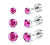 Artskin Orecchini a bottone da donna in titanio, orecchini con retro piatto per ragazze, ipoallergenici, in cristallo, orecchini da uomo in argento, orecchini per cartilagine 3mm/4mm/5mm, 3mm+4mm+5mm