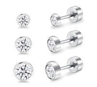 Artskin Orecchini da donna in titanio con cristalli ipoallergenici, orecchini in argento con cartilagine, 3 mm/4 mm/5 mm, argento/nero/oro/rosa, 3MM+4MM+5MM, Titanio, Acquamarina