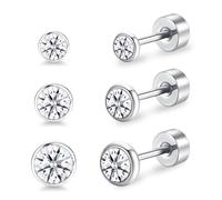 Artskin Orecchini da donna in titanio e ragazza, con cristalli ipoallergenici, da uomo, in argento, 3 mm/4 mm/5 mm, 3MM+4MM+5MM, Titanio, Acquamarina