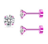 Artskin orecchino Orecchini a perno per donne e uomini, CZ ipoallergenici piatti indietro, argento per ragazze, set per cartilagine 3-5 mm