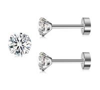 Artskin orecchino Orecchini a perno per donne e uomini, CZ ipoallergenici piatti indietro, argento per ragazze, set per cartilagine 3-5 mm