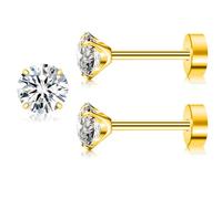 Artskin Titanio Cubuic Zirconia Orecchini a perno per donne e uomini CZ Orecchini ipoallergenici piatti indietro, orecchini in argento da ragazza, set di orecchini per cartilagine da 3 mm a 5 mm, 5