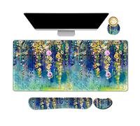 ARTSO Grande set di tappetini per mouse da gioco, supporto poggiapolsi per tastiera + cuscino per il polso + tappetino per mouse esteso + sottobicchiere, tappetino da scrivania multifunzione da 88,9 x