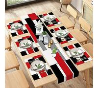 ArtSocket, Set con runner e tovagliette, motivo geometrico di arte astratta bianco, nero e grigio, decorazione da pranzo per uso quotidiano (1 runner da tavola da 183 cm e 6 tovagliette)