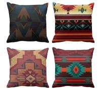 ArtSocket - Set di 4 federe per cuscino per cuscino con motivo tribale del sud-ovest azteco, navajo, motivo tradizionale messicano a righe sud-ovest, decorazione per la casa, 55 x 50 cm