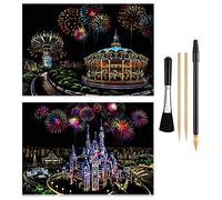 Artsper - Kit per attività artistica - Set di disegno - Arte da grattare - Castello/Parco Divertimenti - 40.6 x 28.4 cm - 2 pezzi - Carta - Nero