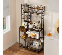 Artswish Scaffale per panettieri da 182,9 cm con presa di corrente, supporto autoportante a 8 ripiani per forno a microonde con cassetto, stazione bar con cestino e 10 ganci a S, scaffale per