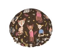 Artsy - Cuffia da doccia con gatti dipinti carini, da donna, riutilizzabili, impermeabili, per doccia, con fascia elastica a doppio strato, cuffie da bagno per capelli lunghi