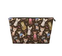 Artsy - Trousse per trucchi con gatti dipinti e graziose, borsa da viaggio per articoli da toeletta da donna, borsa per il trucco in pelle, organizer per trucchi, Oro, Taglia unica