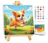 Arttoplus Dipingere con i numeri, per bambini con cornice e cavalletto in legno, per cani a partire dai 5, 6, 7, 8, 9, 10 anni, ragazza, pittura acrilica fai da te, per principianti (20 x 20 cm)