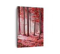 ARTTOR Moderno Quadro su Tela 50x70 cm Verticale Paesaggi Foresta - 4944 | Alberi Rosso Quadro Decorativo Piccolo Soggiorno Camera da Letto Decorazione da Parete Arte da Parete ARTTOR