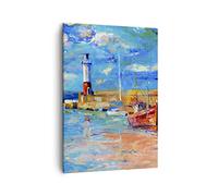 ARTTOR Moderno Quadro su Tela 50x70 cm Verticale Paesaggi Marino - 3693 | Lanterna Marittimo Mare Quadro Decorativo Piccolo Soggiorno Camera da Letto Decorazione da Parete Arte da Parete ARTTOR