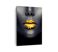 ARTTOR Moderno Quadro su Tela 50x70 cm Verticale Persone Moda - 4460 | Oro Bocca Nero Quadro Decorativo Piccolo Soggiorno Camera da Letto Decorazione da Parete Arte da Parete ARTTOR