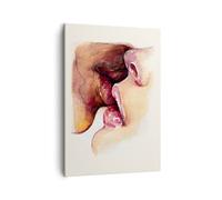 ARTTOR Moderno Quadro su Tela 50x70 cm Verticale Persone Pastello - 5051 | Bacio Bocca Coppia Quadro Decorativo Piccolo Soggiorno Camera da Letto Decorazione da Parete Arte da Parete ARTTOR