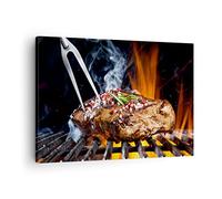 Quadro su Tela Bistecca griglia fiamme cibo Stampe da Parete 70x50cm Quadri Moderni Soggiorno Camera da Letto Cucina 1 pezzo Piccoli Decorazione Murale Wall Art Canvas Grafica Immagini AA70x50-2865