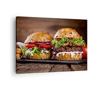 Quadro su Tela 70x50cm Americano hamburger cibo barbecue Stampe Immagini Murale