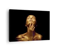 ARTTOR Moderno Quadro su Tela 70x50 cm Stampe da Parete Persone - 4573 | Oro Donna CIAO Quadro Decorativo Piccolo 1 pezzo Soggiorno Camera da Letto Arte da Parete Decorazione da Parete ARTTOR