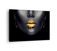ARTTOR Moderno Quadro su Tela 70x50 cm Stampe da Parete Persone Moda - 4460 | Oro Bocca Nero Quadro Decorativo Piccolo 1 pezzo Soggiorno Camera da Letto Arte da Parete Decorazione da Parete ARTTOR